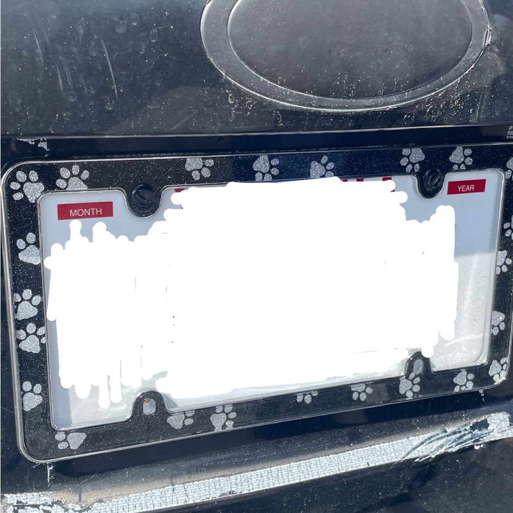 Glittery Black Paw Print License Plate Frame